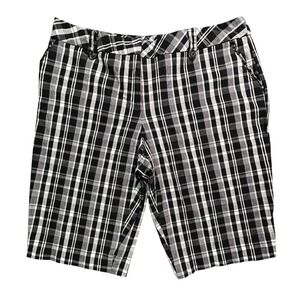 AB Studio Shorts Womens Size 12 Black White Check Pockets Relaxed Fit Stretch